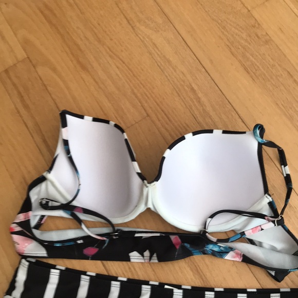 Fashion Concepts Black Stiff Bra Striped Floral Bikini Size XL - Picture 10 of 16